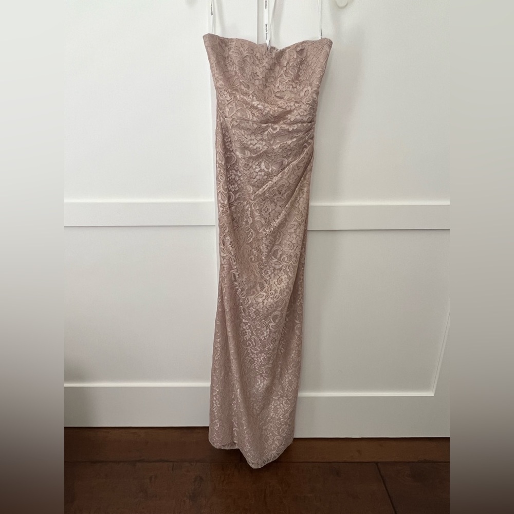 Davids Bridal strapless rose gold gown